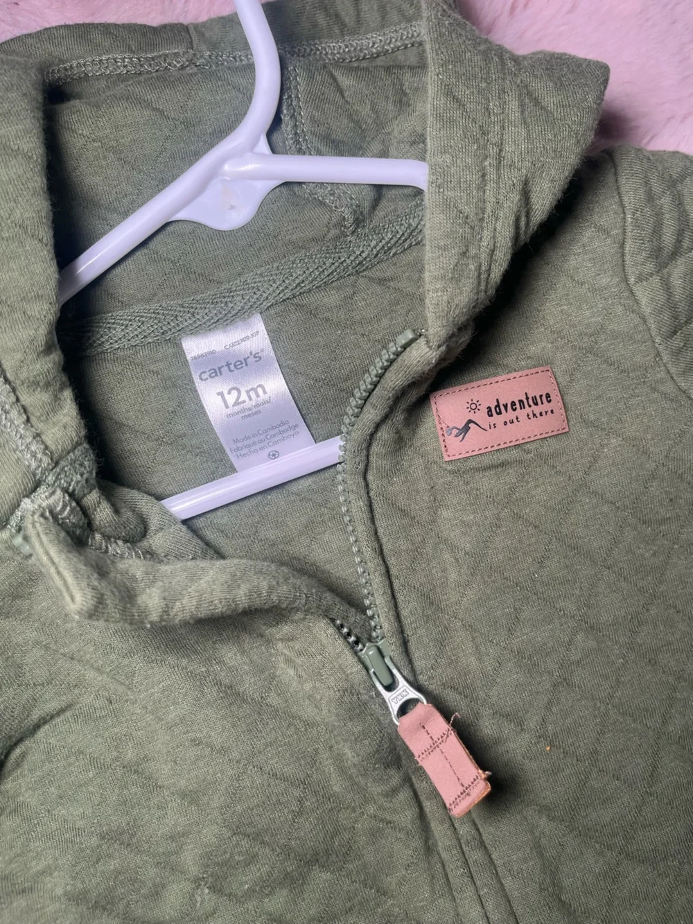 Carter's Olive Quilted Hooded Baby One-Piece Footie